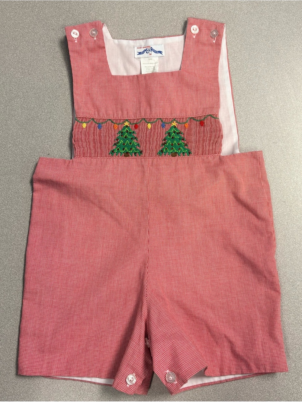 Silly Goose Hand Smocked Christmas Jon Jon | 24 Months | Red Gingham Christmas T